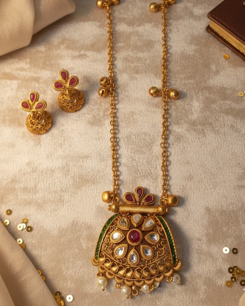 Gold Plated Kundan Studded Necklace Set