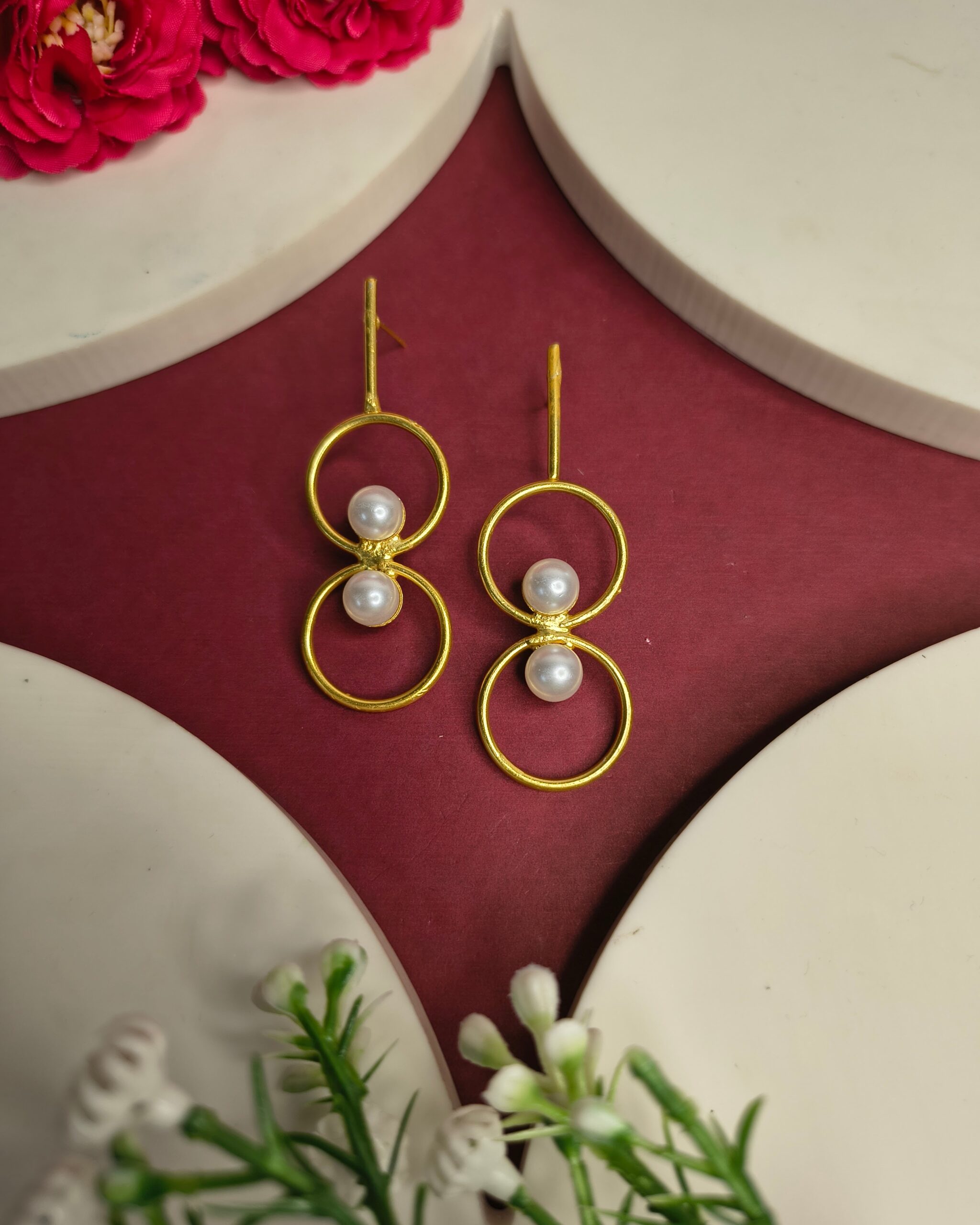 Golden Pearl Hoop Earrings