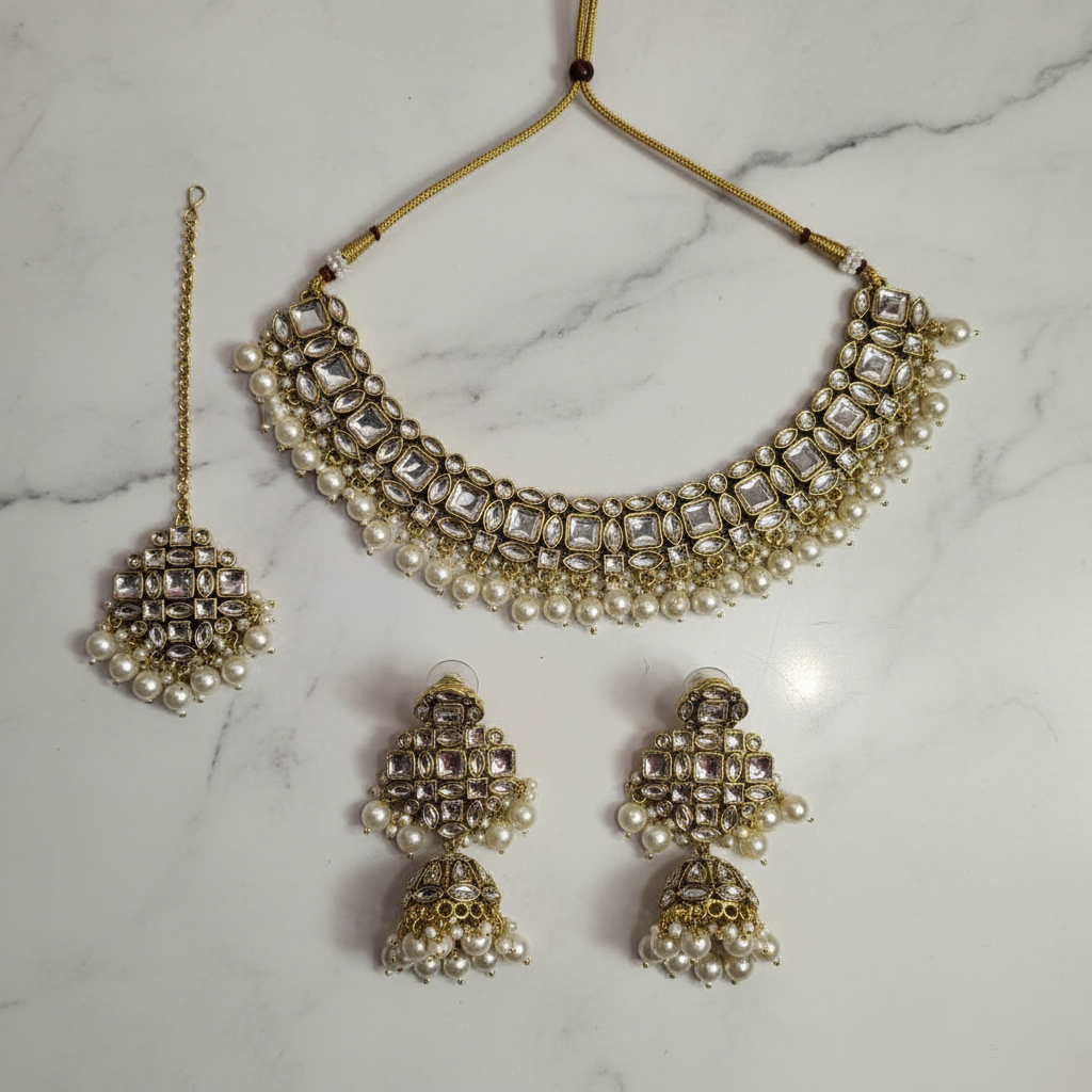 Kundan And Pearl Bridal Choker Necklace