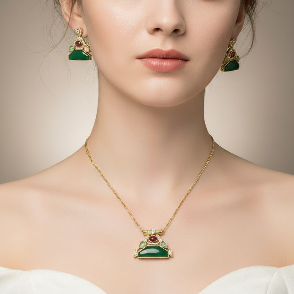 Regal Gemstone Pendant & Stud Set