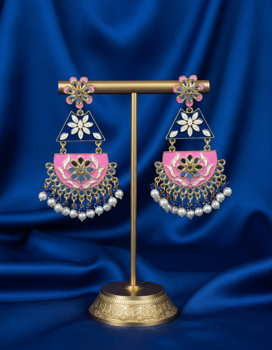 Meenakari Pearl Handcrafted Chandbali Earrings