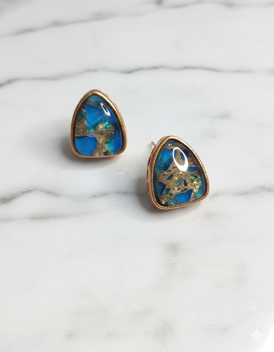 Gold Resin Textured Triangle Stud Earrings