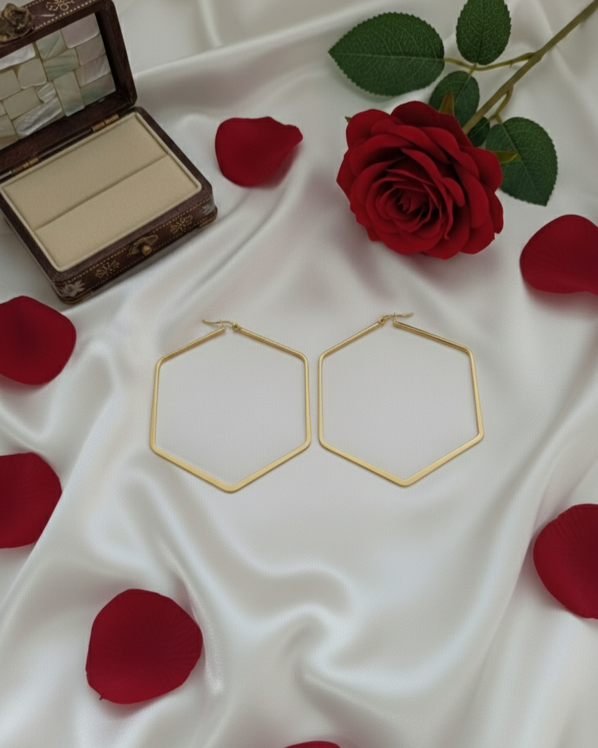 Minimal Gold Hexagon Hoop Earrings