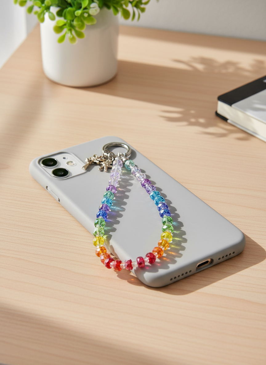 Rainbow Crystal Beaded Phone Charms With Holder