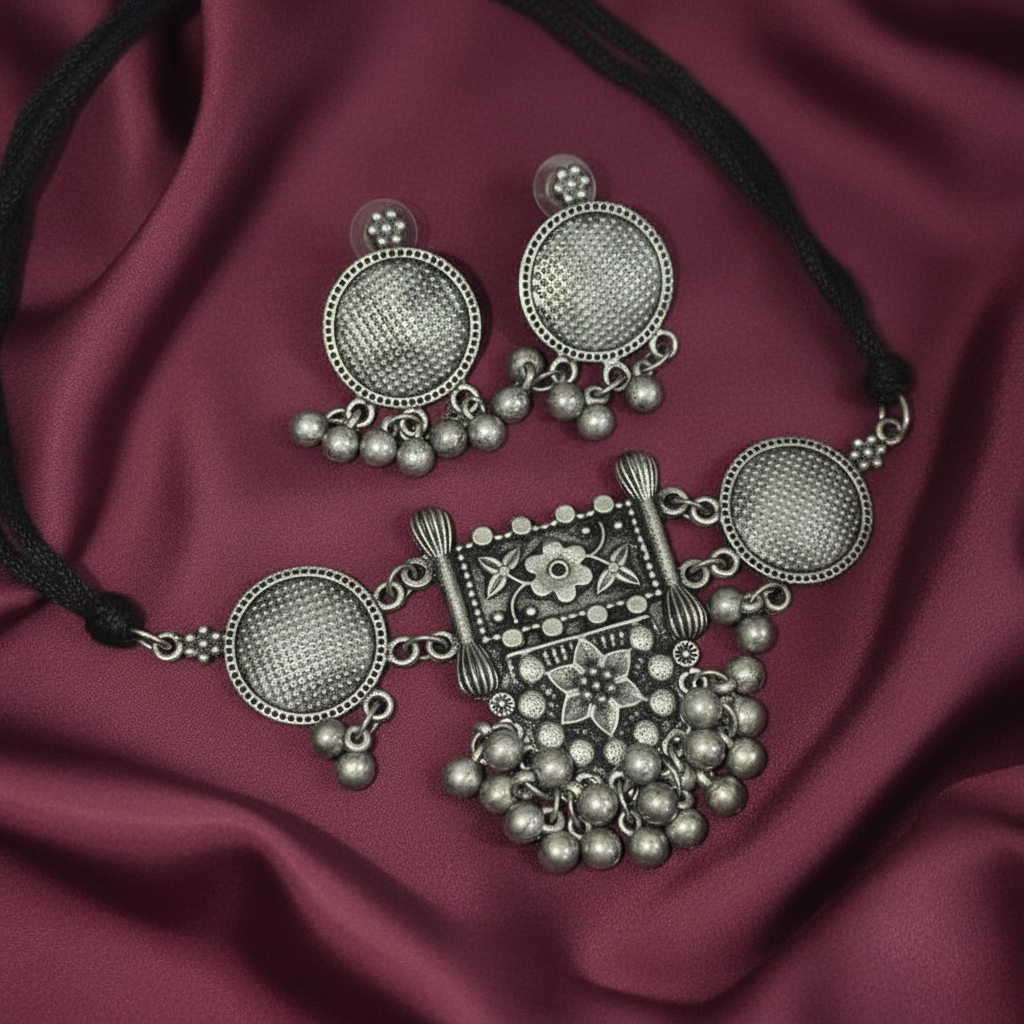 Floral Oxidised Necklace Set
