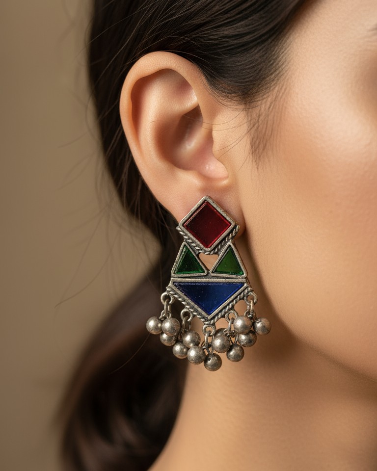 Silver Replica Multicolor Geometric Earrings