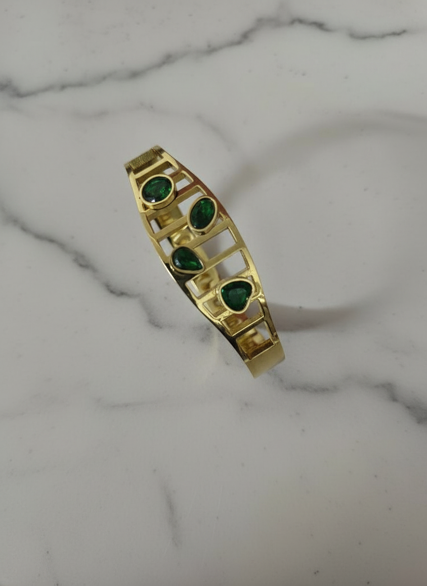 Stainless Steel Anti-Tarnish Emerald Green Stone Bracelet