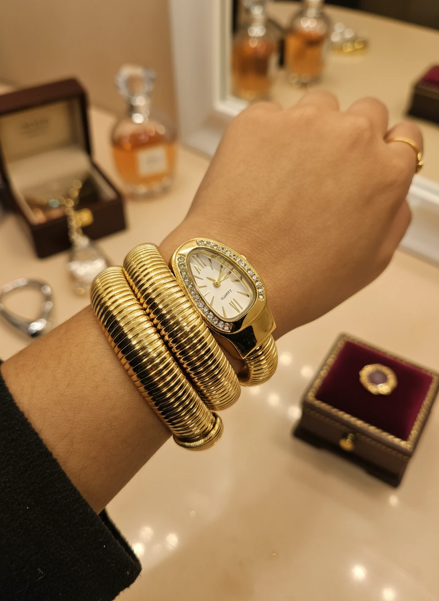 Royal Snake Bracelet Watch – Gold Finish