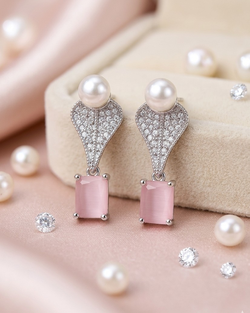Blush Pearl AD Drop Earrings