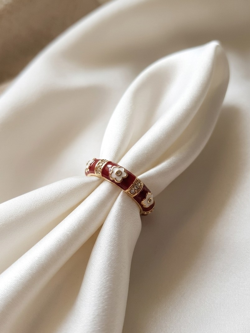 Floral Enamel Adjustable Ring