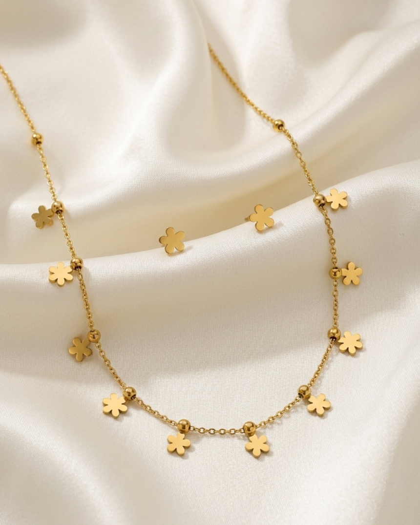 Golden Daisy Charm Necklace Set