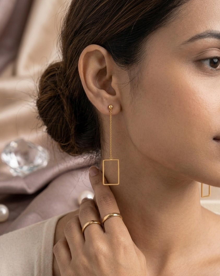 Golden Frame Drop Earrings