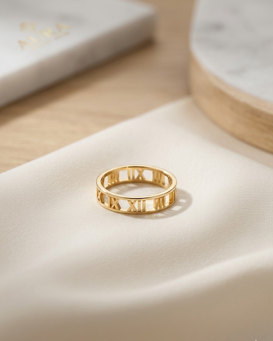 Golden Roman Numeral Band Ring