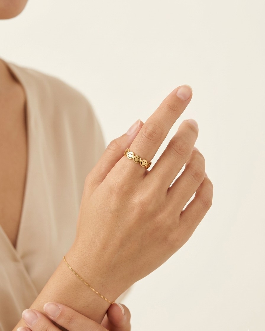 Golden Smiley Charm Ring