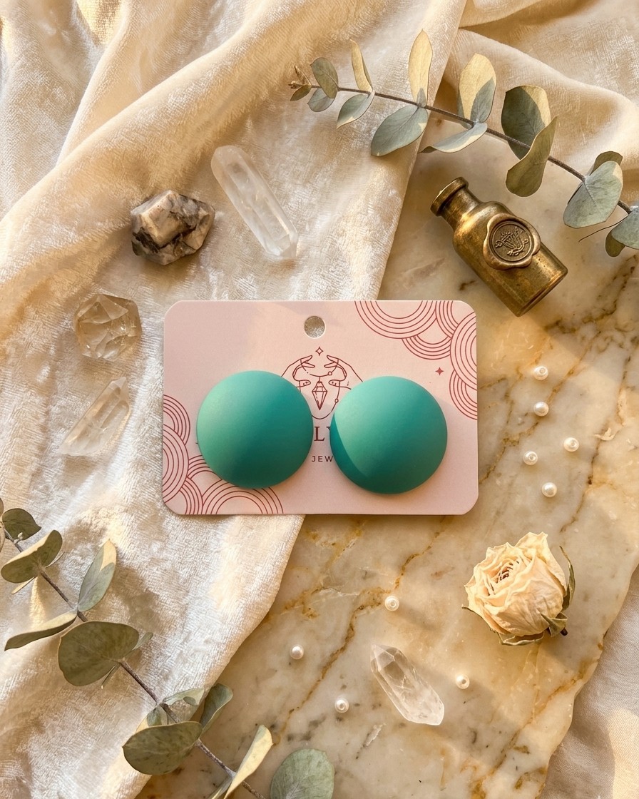 Mint Bloom Dome Stud Earrings