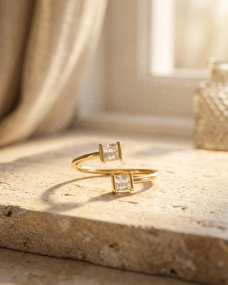Twin Princess Cut Adjustable Ring