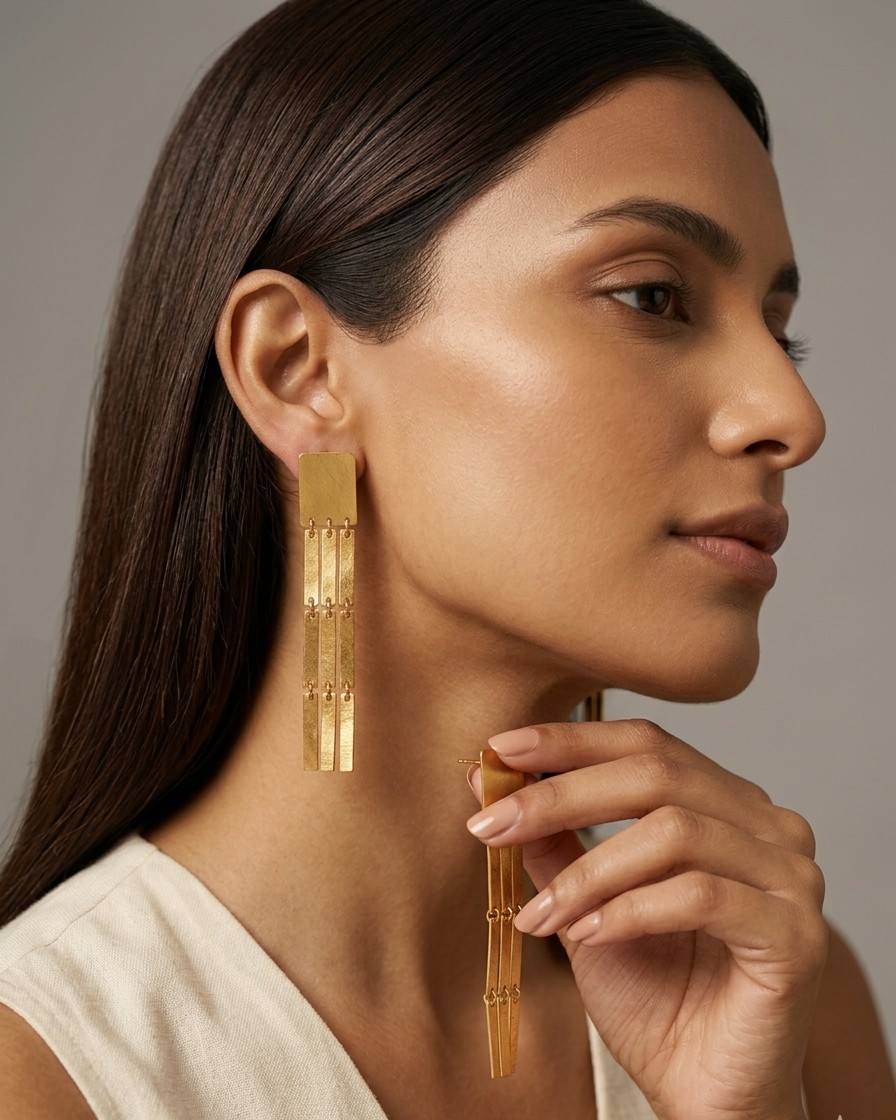 Cascade Brass Statement Earrings