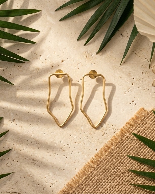 Abstract Wave Hoop Brass Earrings