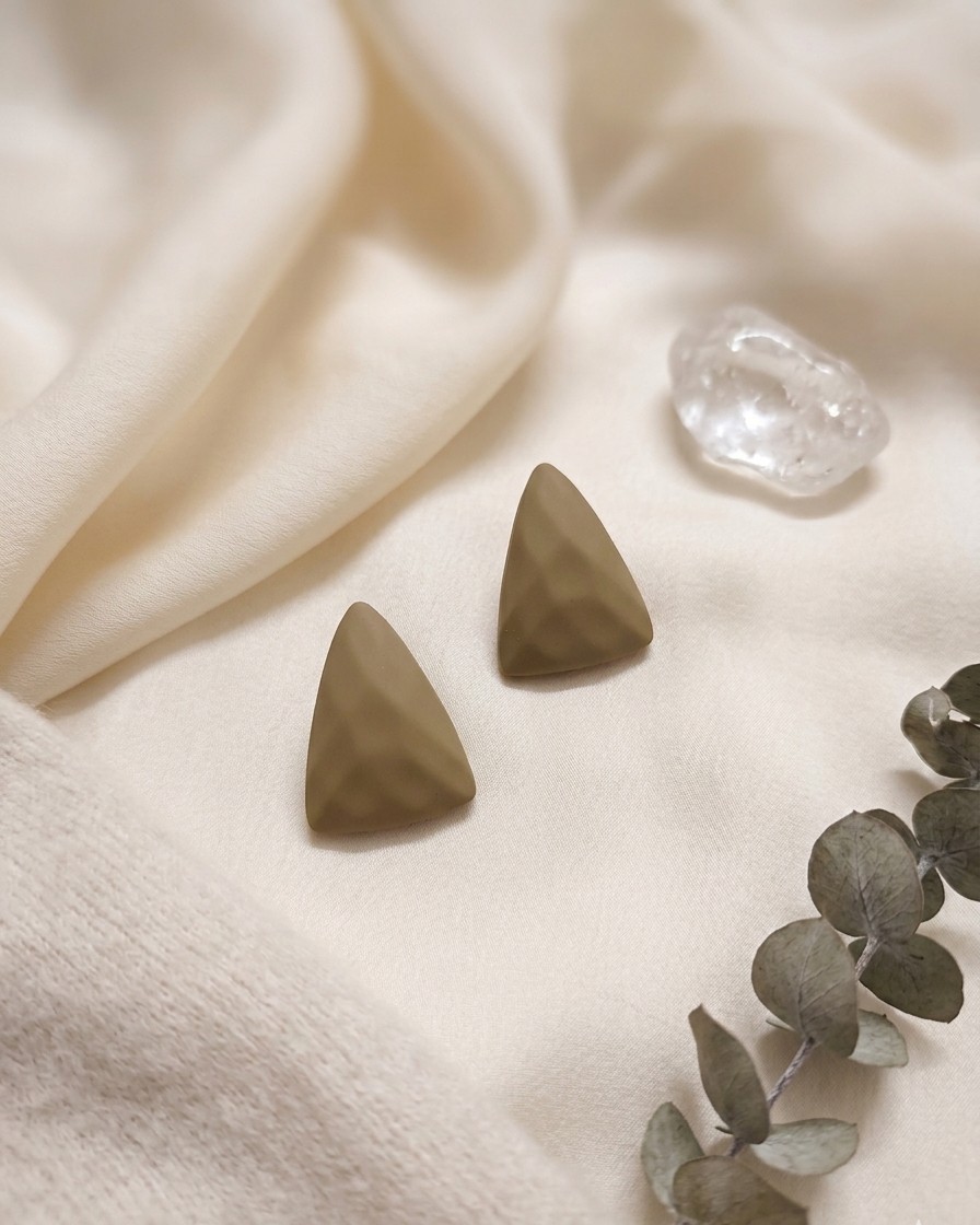 Matte Olive Triangle Studs