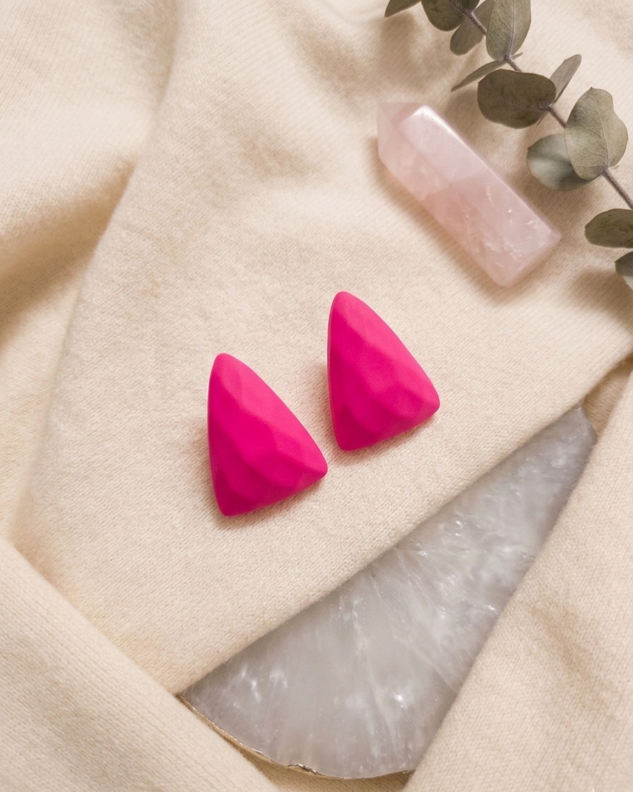 Hot Pink Geometric Stud Earrings