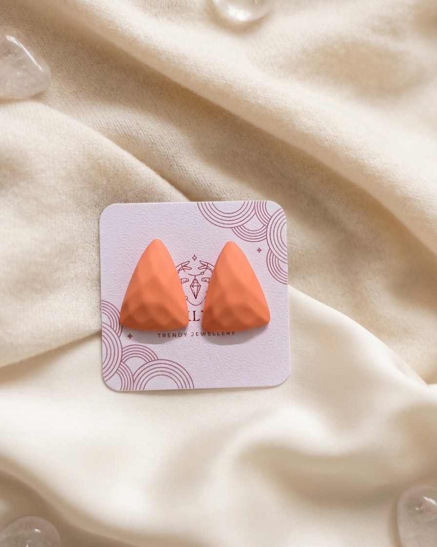 Coral Peach Geometric Stud Earrings