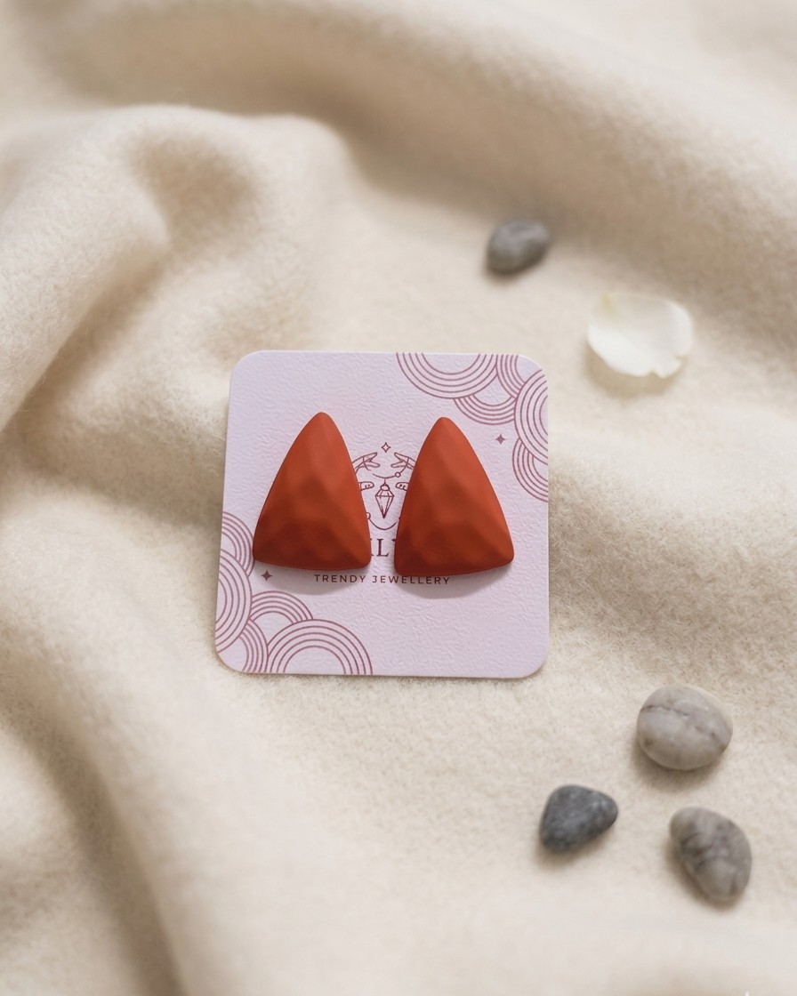 Rust Orange Geometric Stud Earrings