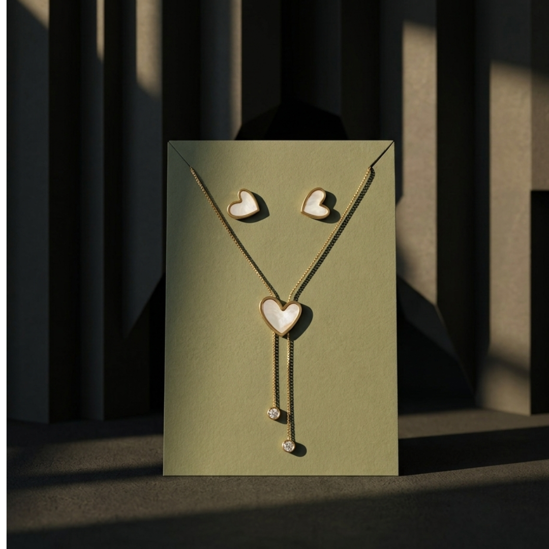 Stainless Steel Heart Necklace & Earring Set