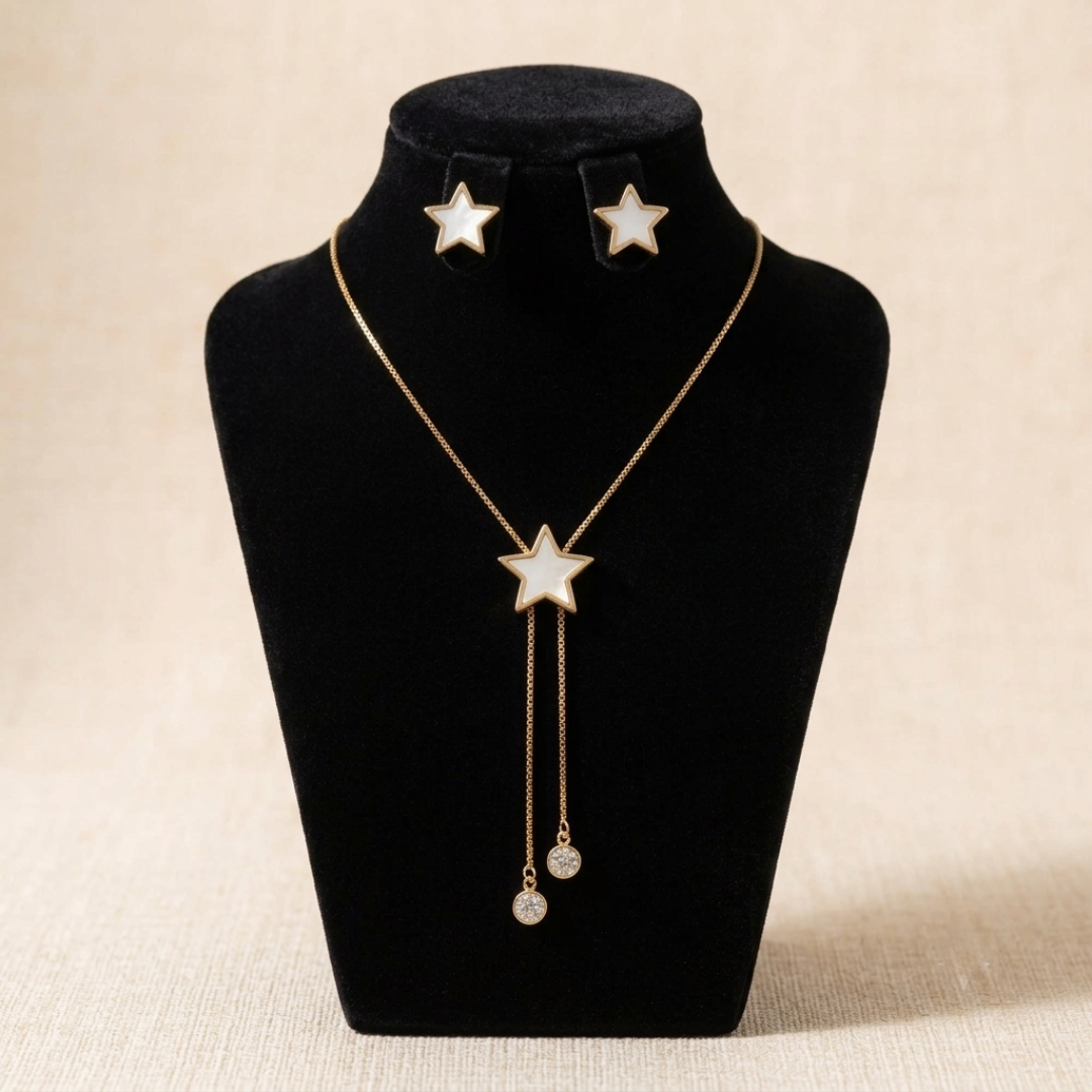 Stainless Steel Star Drop Necklace & Earring Set