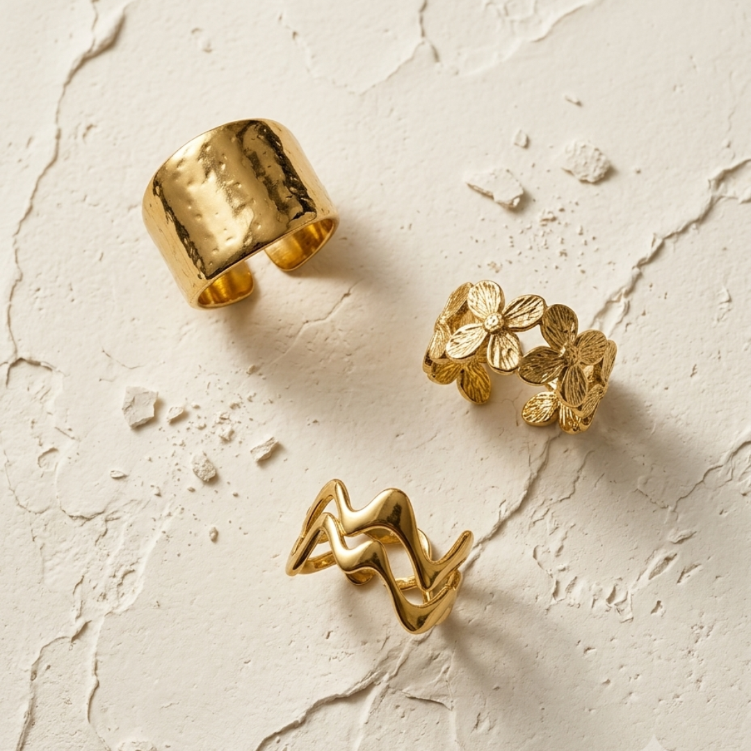 Golden Trio Open Ring Combo (Set of 3 Finger Rings)